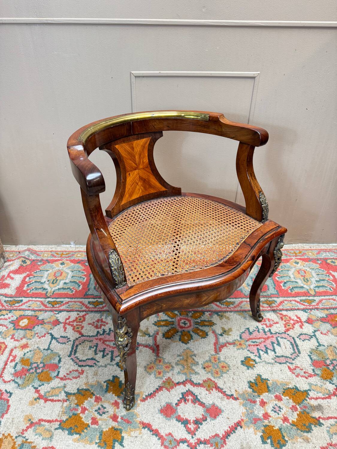 Louis XV style marquetry office chair, 19th century.