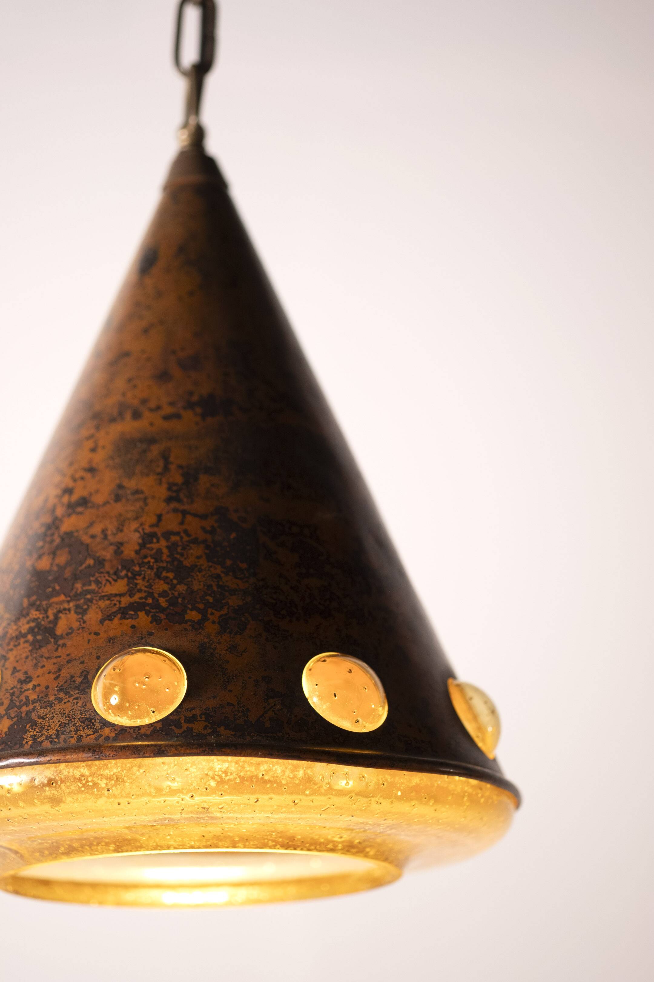 Nanny Still Copper Glass Brutalist Cone Pendant, RAAK, 1960s