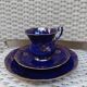 Superb Coffee/Tea Trio in Cobalt Blue & Gold Porcelain - Chodzież Poland