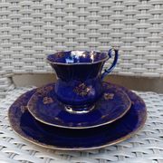 Superb Coffee/Tea Trio in Cobalt Blue & Gold Porcelain - Chodzież Poland