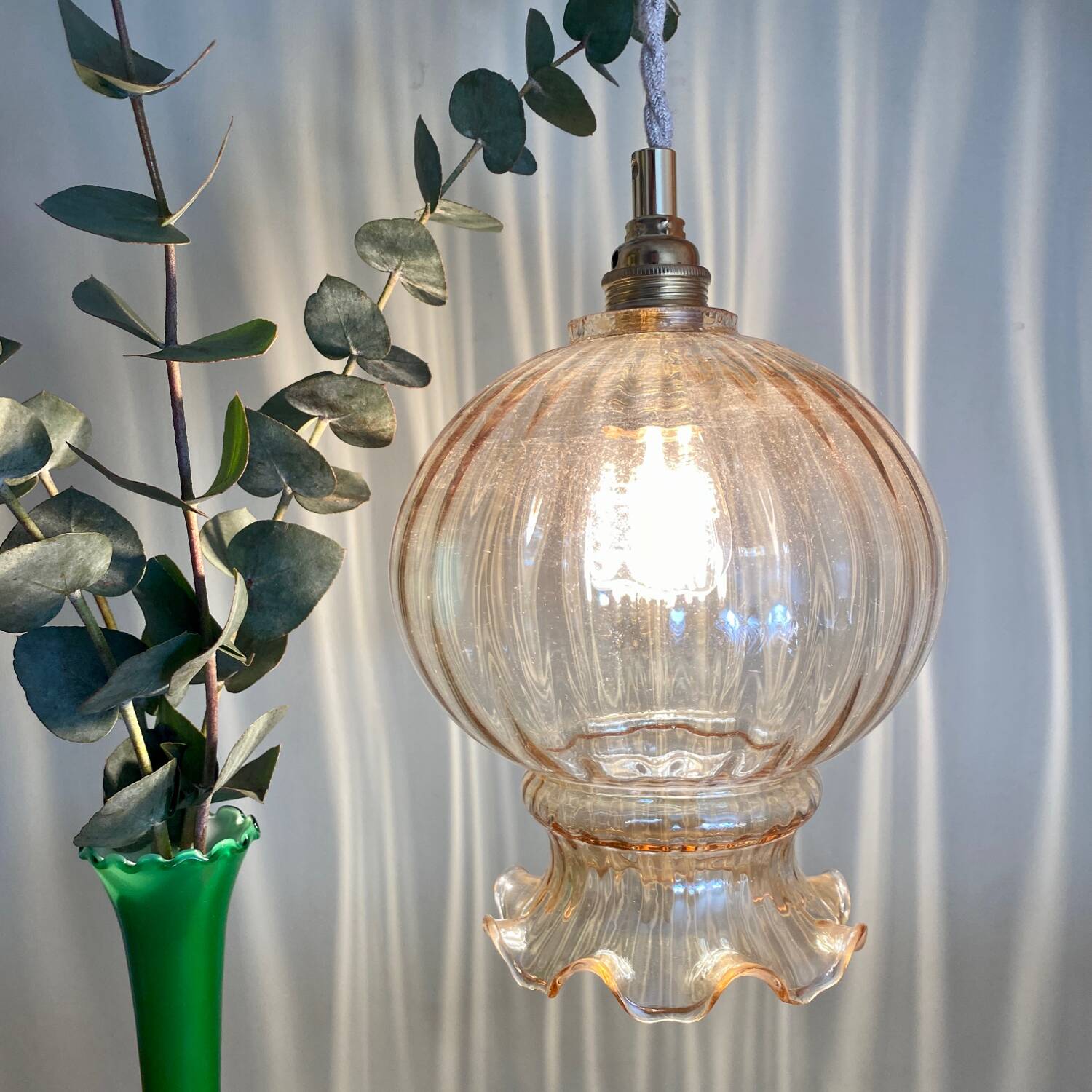 Vintage amber glass globe pendant light