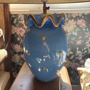 Large table lamp in blue ceramic with gold details.