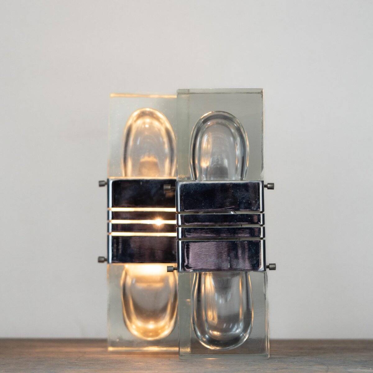 Murano glass wall lamps with chrome brass, Italy, 1970s, set of 2.