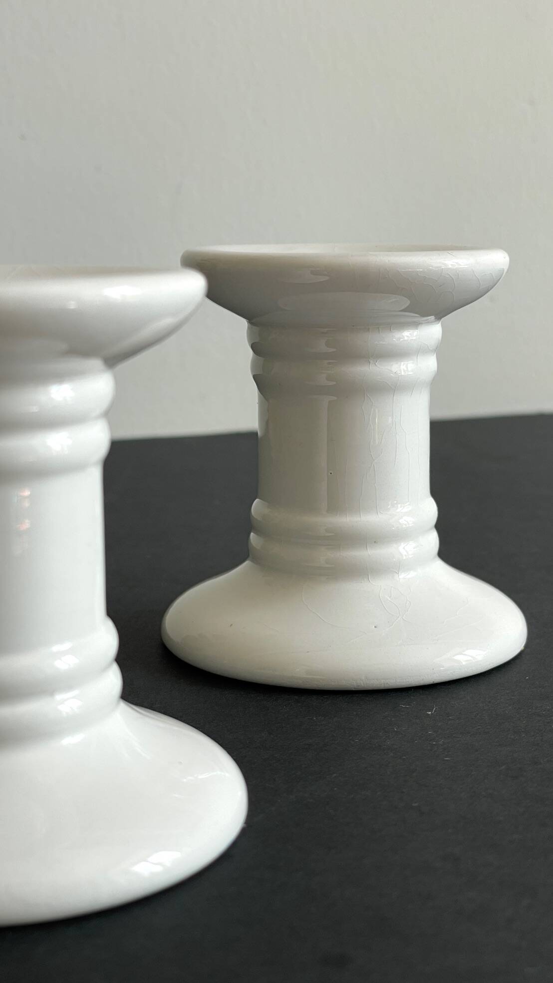 Pair of White Ceramic Candlesticks