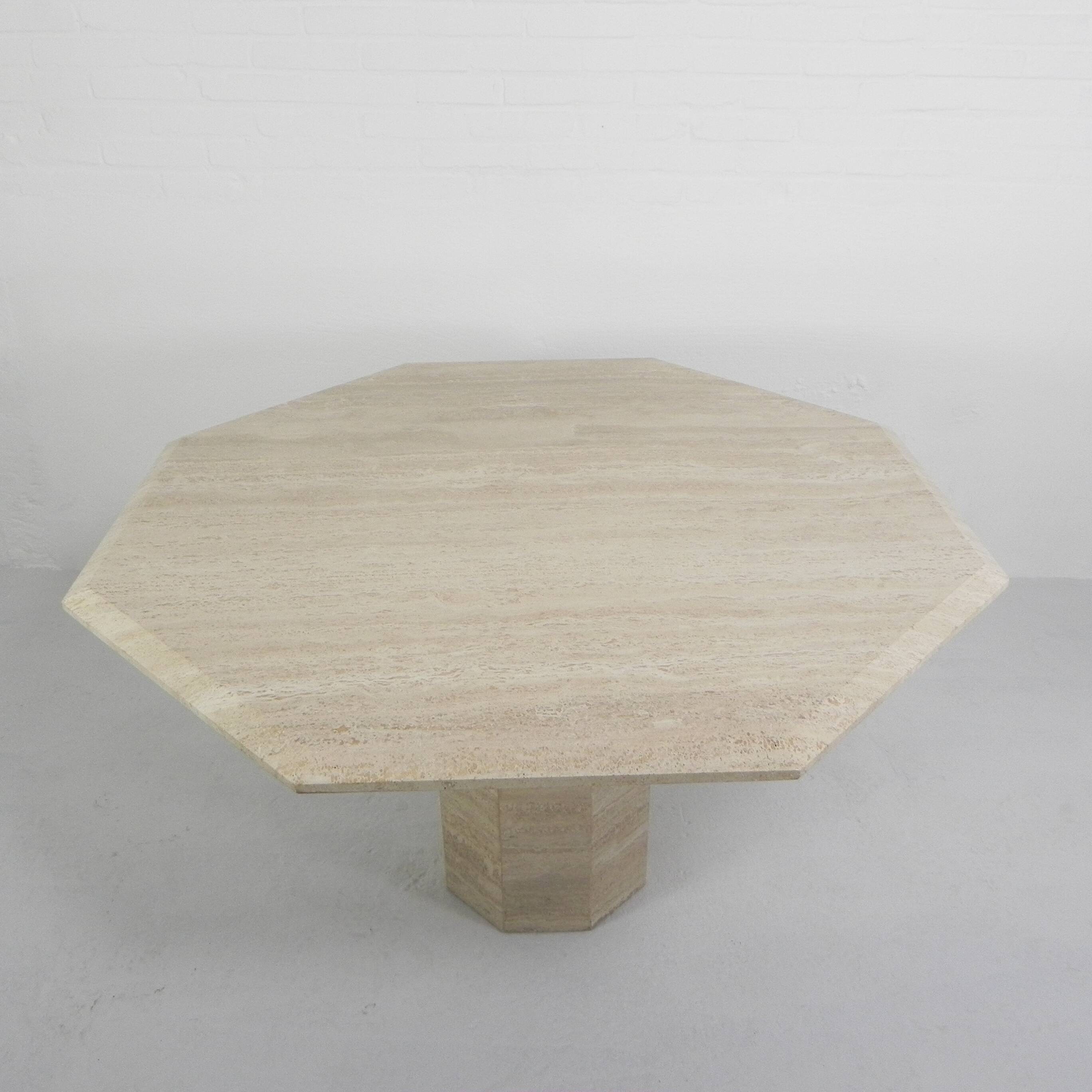 8-sided mid-century travertine dining table, 1970s
