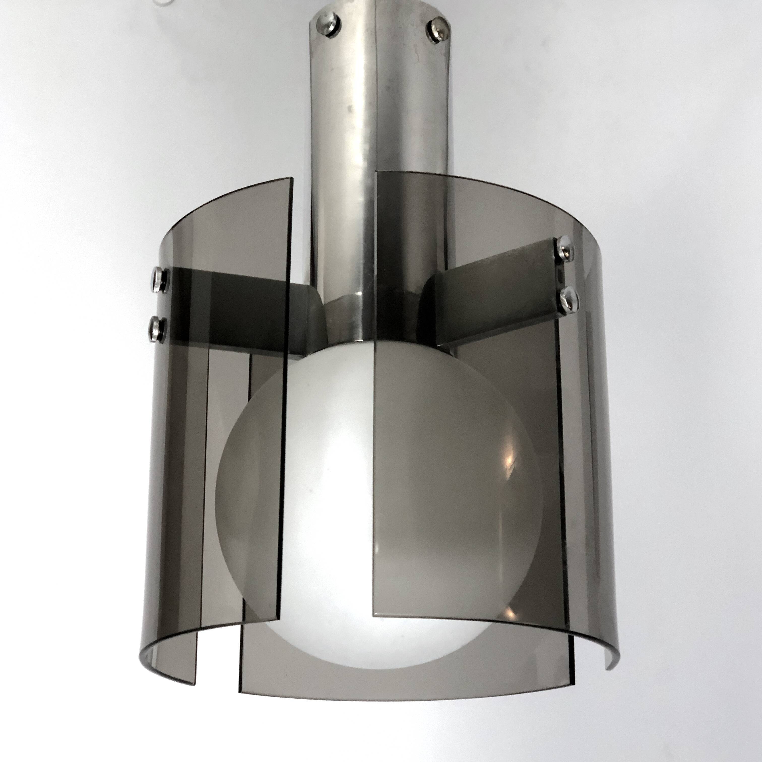 Veca, Italian vintage glass and chrome chandelier