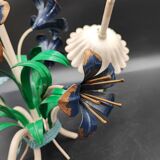 Chandelier metal flowers polychrome three arms vintage