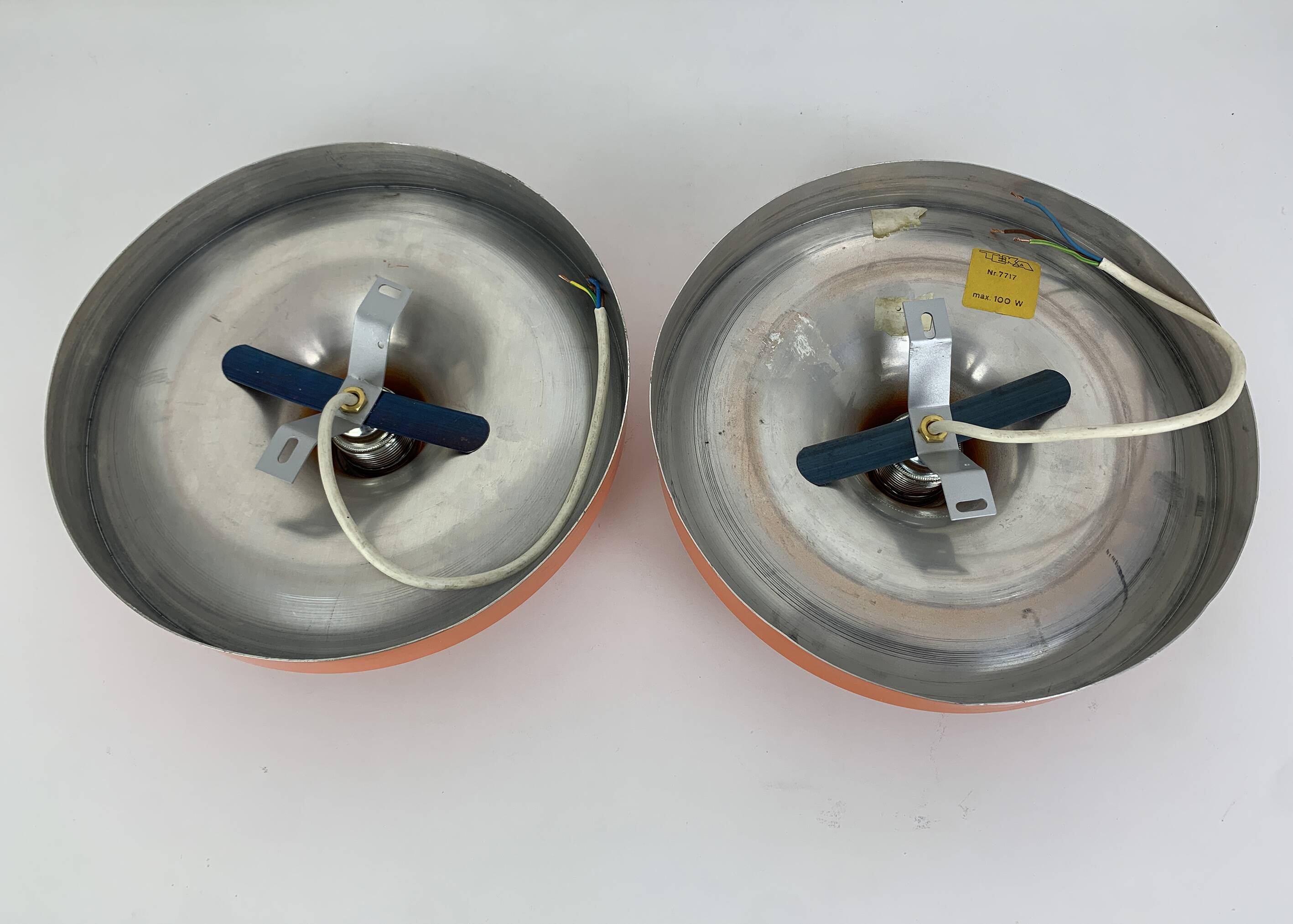 Pair of Space Age Teka wall lights, Germany in aluminum, Flush, Disc, 1960-70