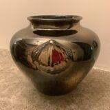 Old gilded brown iridescent vase W Germany handles scallops