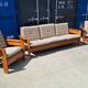 Brutalist-style bench and armchairs in 1970s pine.