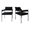 Pair of 2 black skai armchairs, bakelite and chrome metal, design 1970