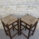 paire de tabourets de bar, en bois avec assise paillée