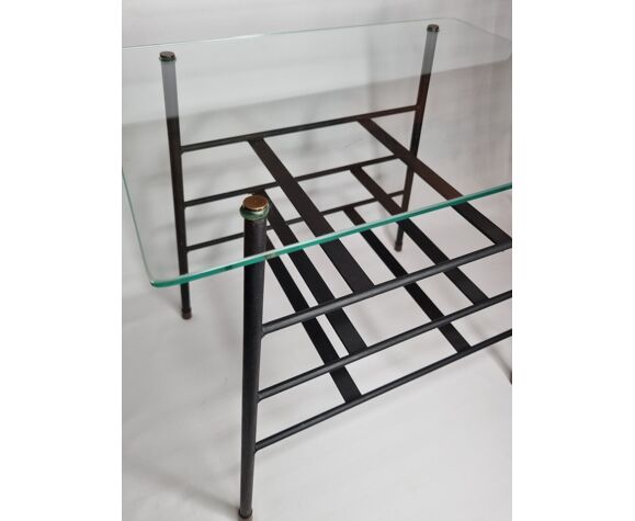 Vintage coffee table and door reviewed in glass and metal, 50s
