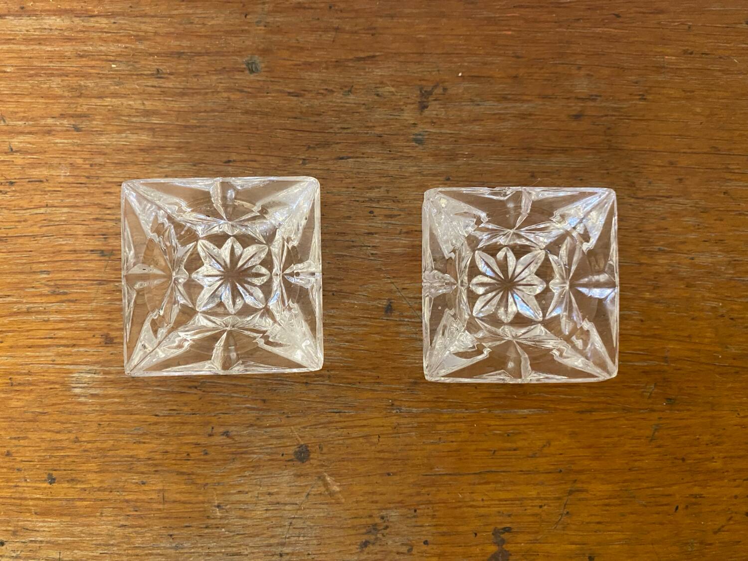 Pair of Antique Cut Arques Crystal Salt Cellars, Salt and Pepper Shakers, Vintage