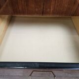 Vintage six-drawer mahogany burl dresser with glass top