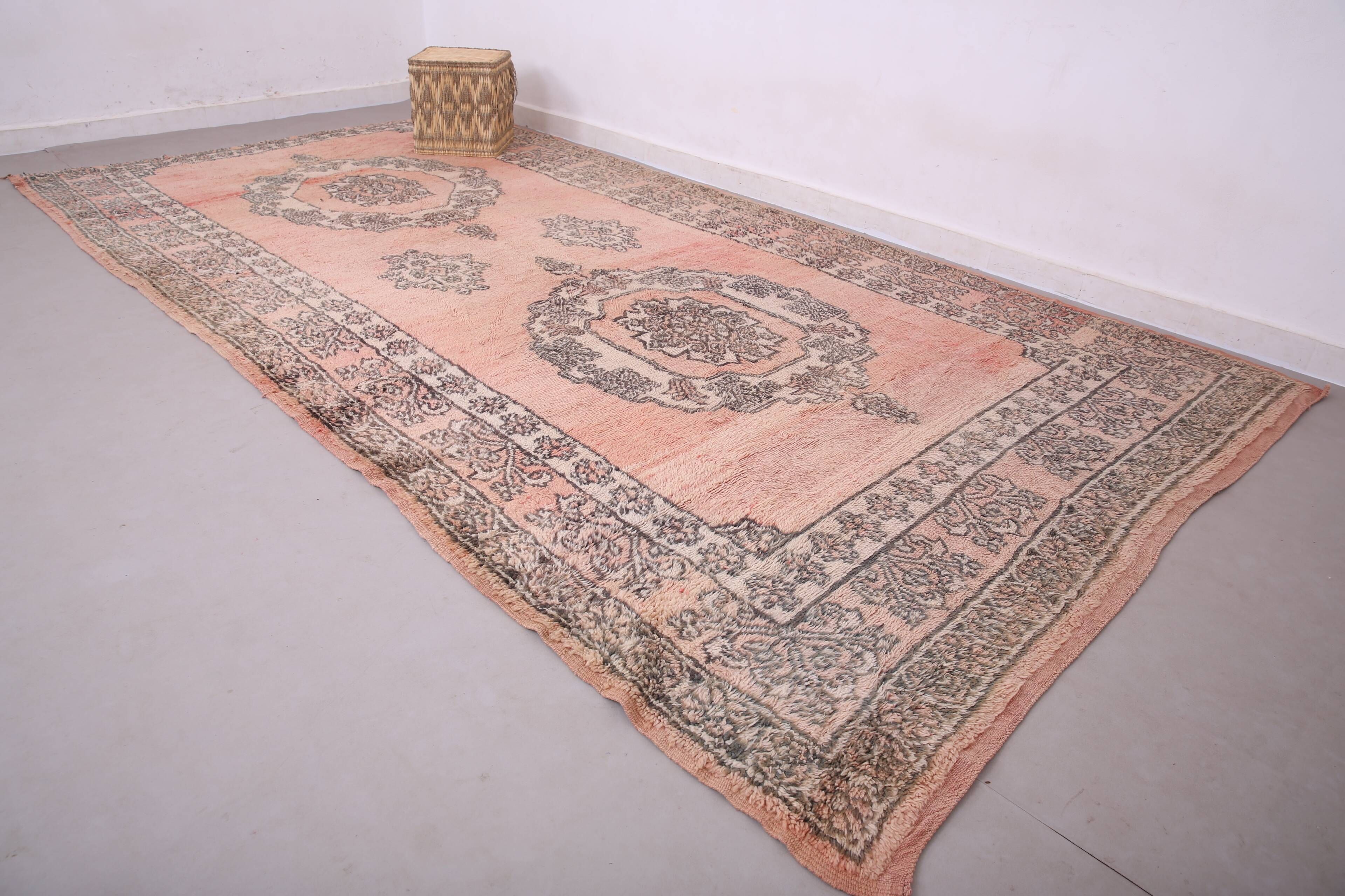 Tapis berbère en laine vintage marocain rose grand 212 x 394 cm, tapis fait main