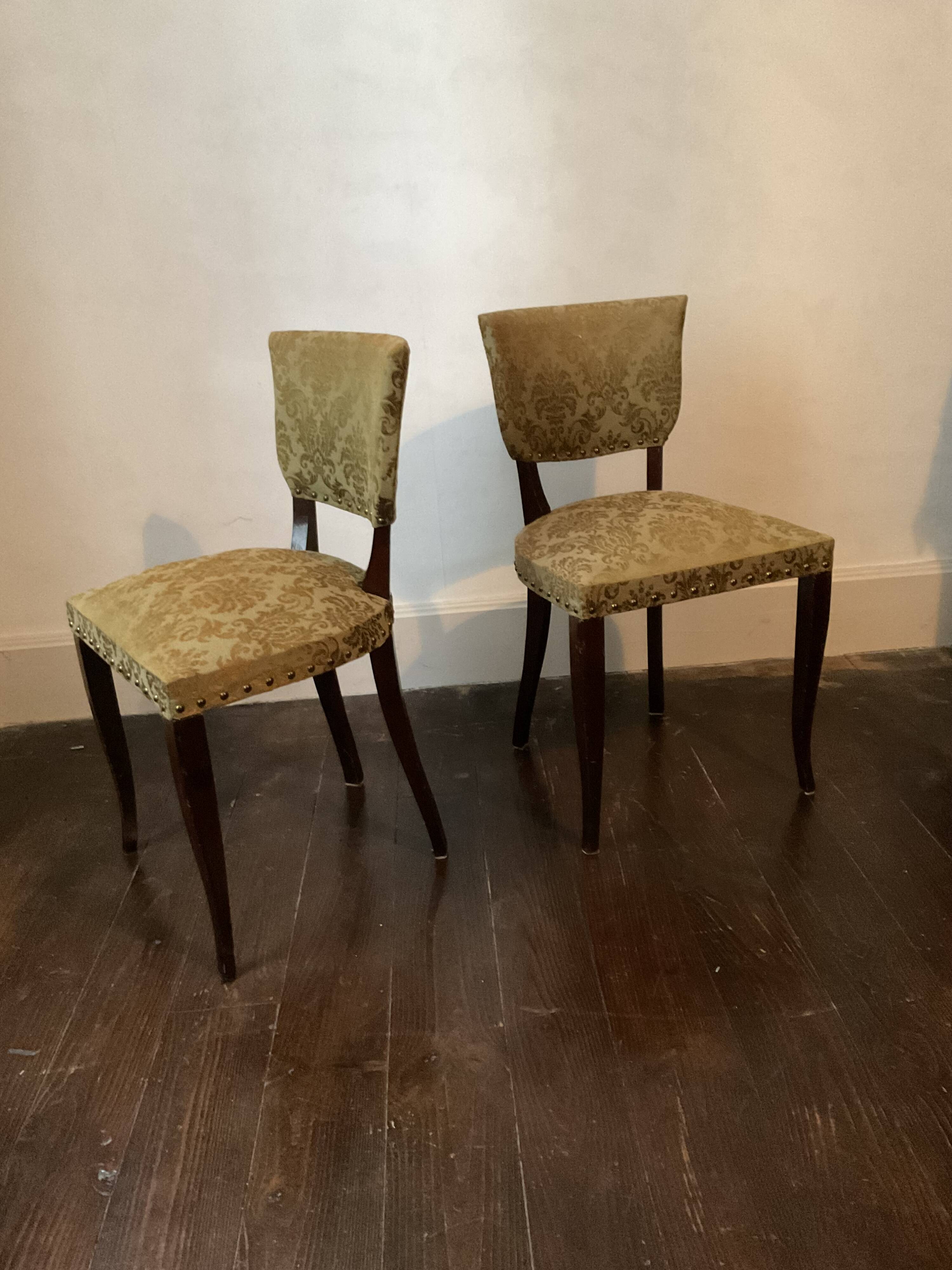 Pair of 60s bridge style velvet chairs