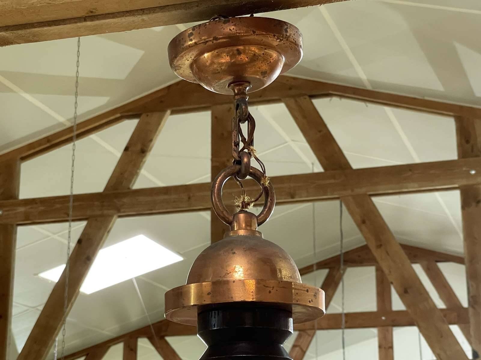 6-light oak chandelier from the 50s