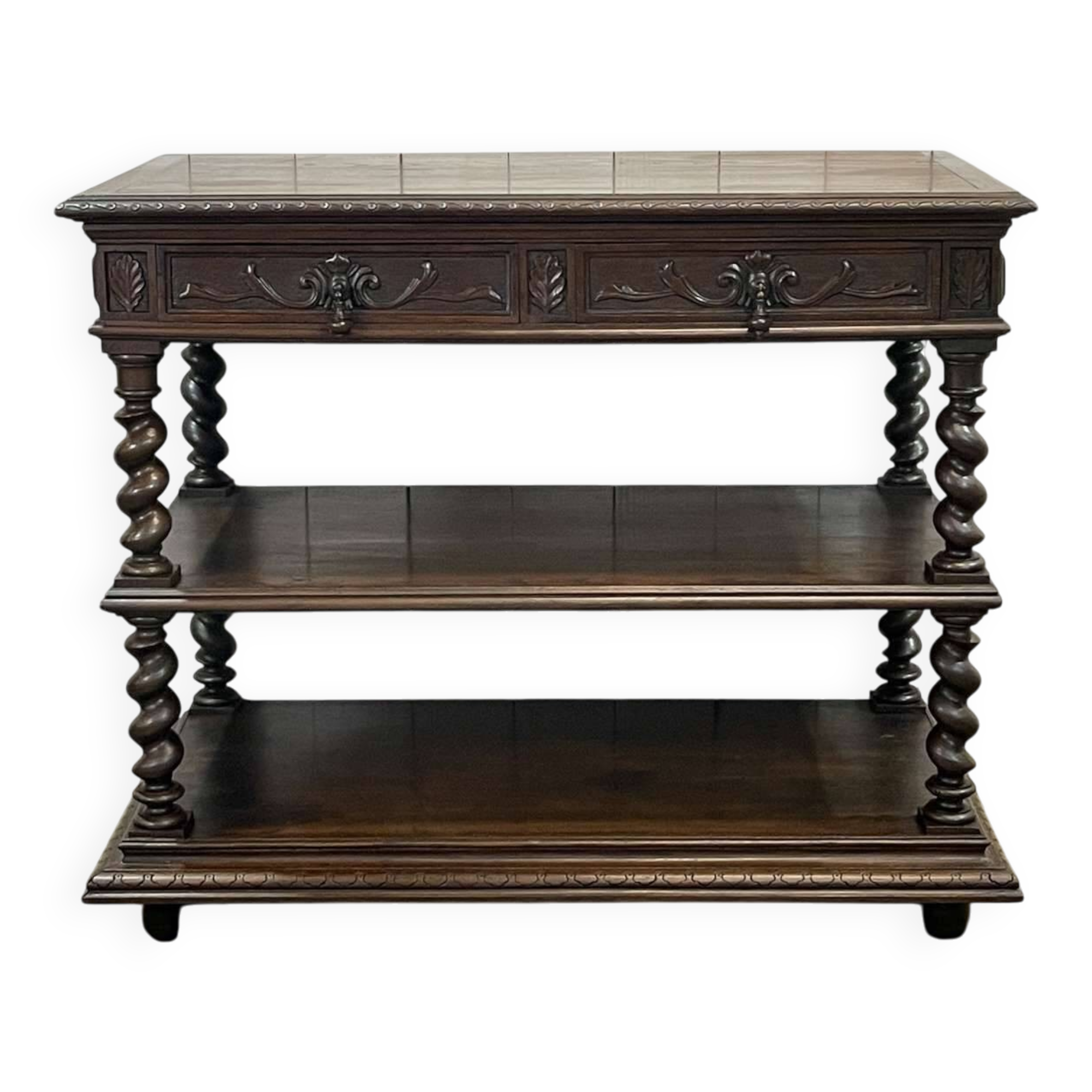 Henry II late 19th century oak serving trolley - top opens into a dresser