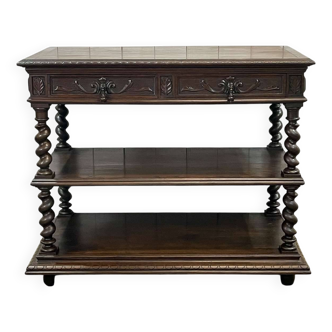 Henry II late 19th century oak serving trolley - top opens into a dresser
