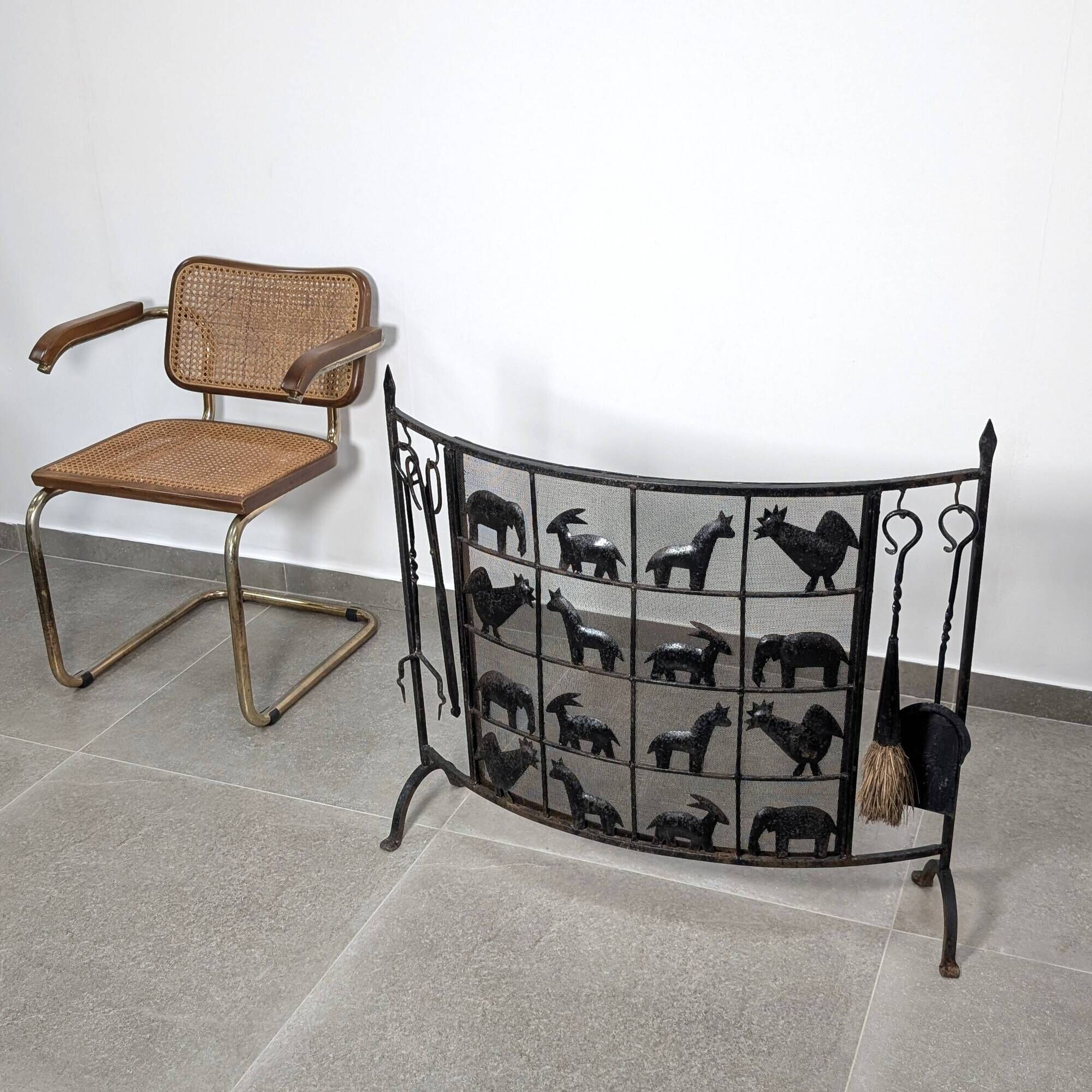 Atelier Marolles Wrought Iron Animal Fire Screen 1950s