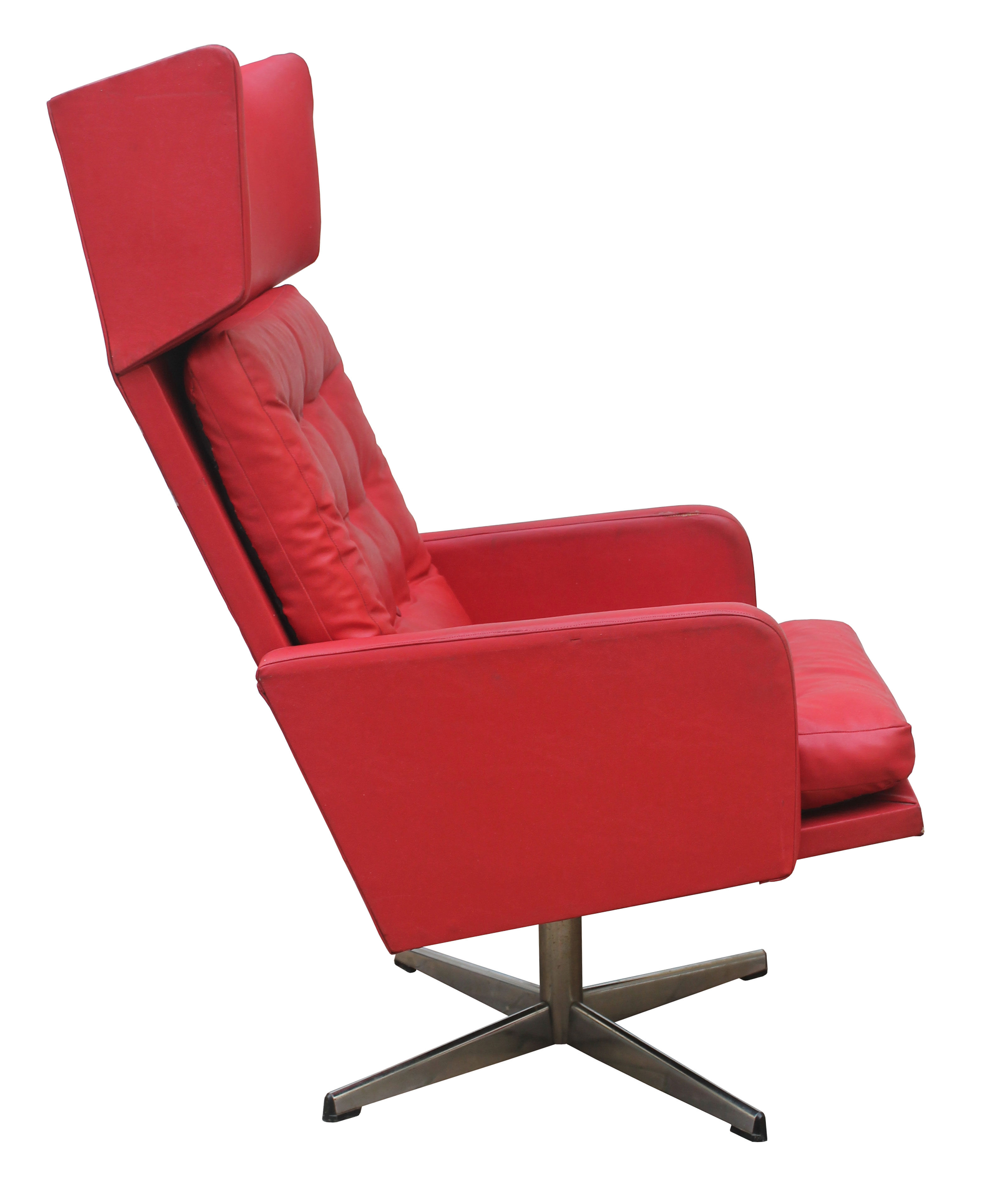 Fauteuil pivotant en cuir rouge des années 1970