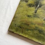 Peinture ancienne huile sur toile paysage signée Lucien Félix Henry, 19eme siècle