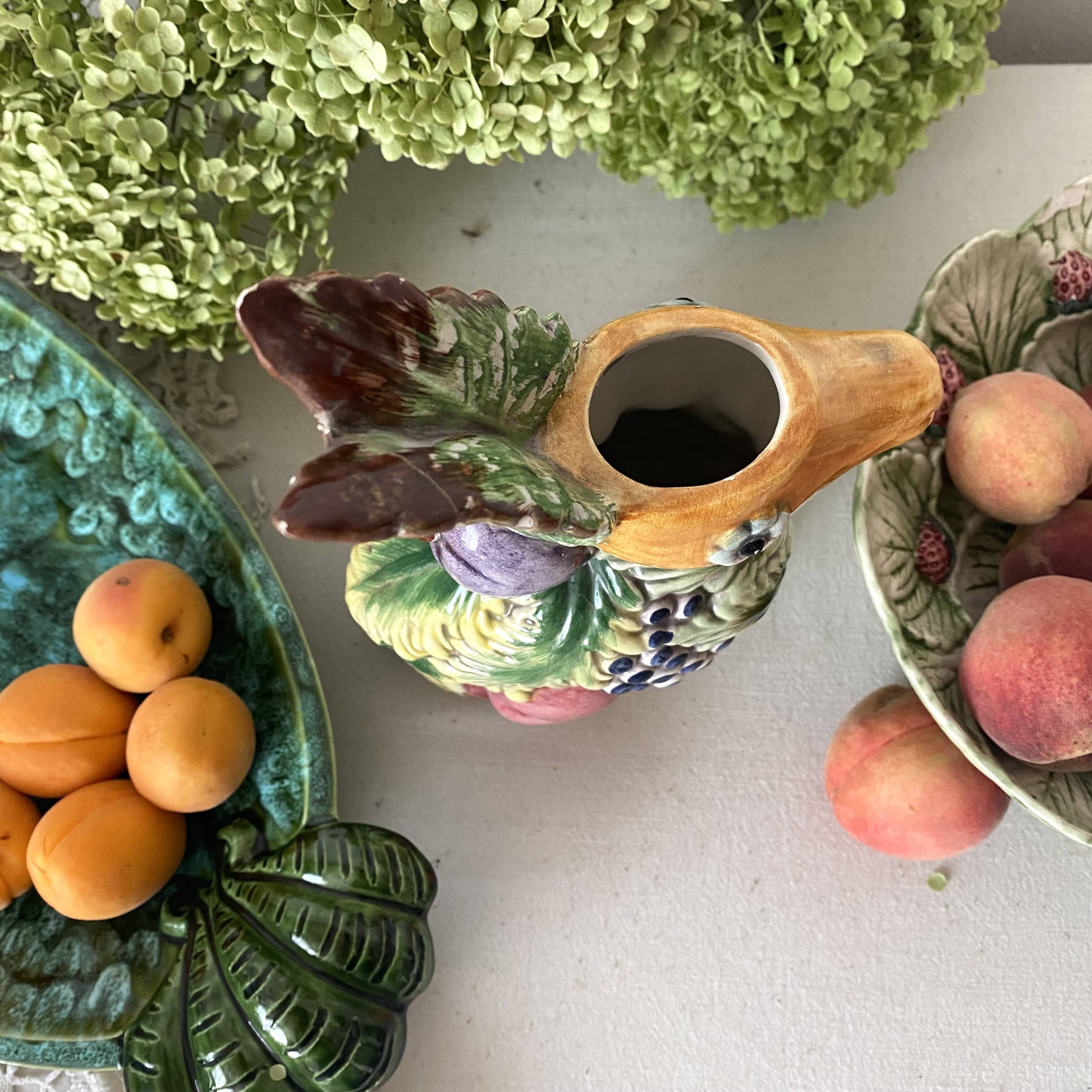 Italian barbotine pitcher Rabbit and fruits