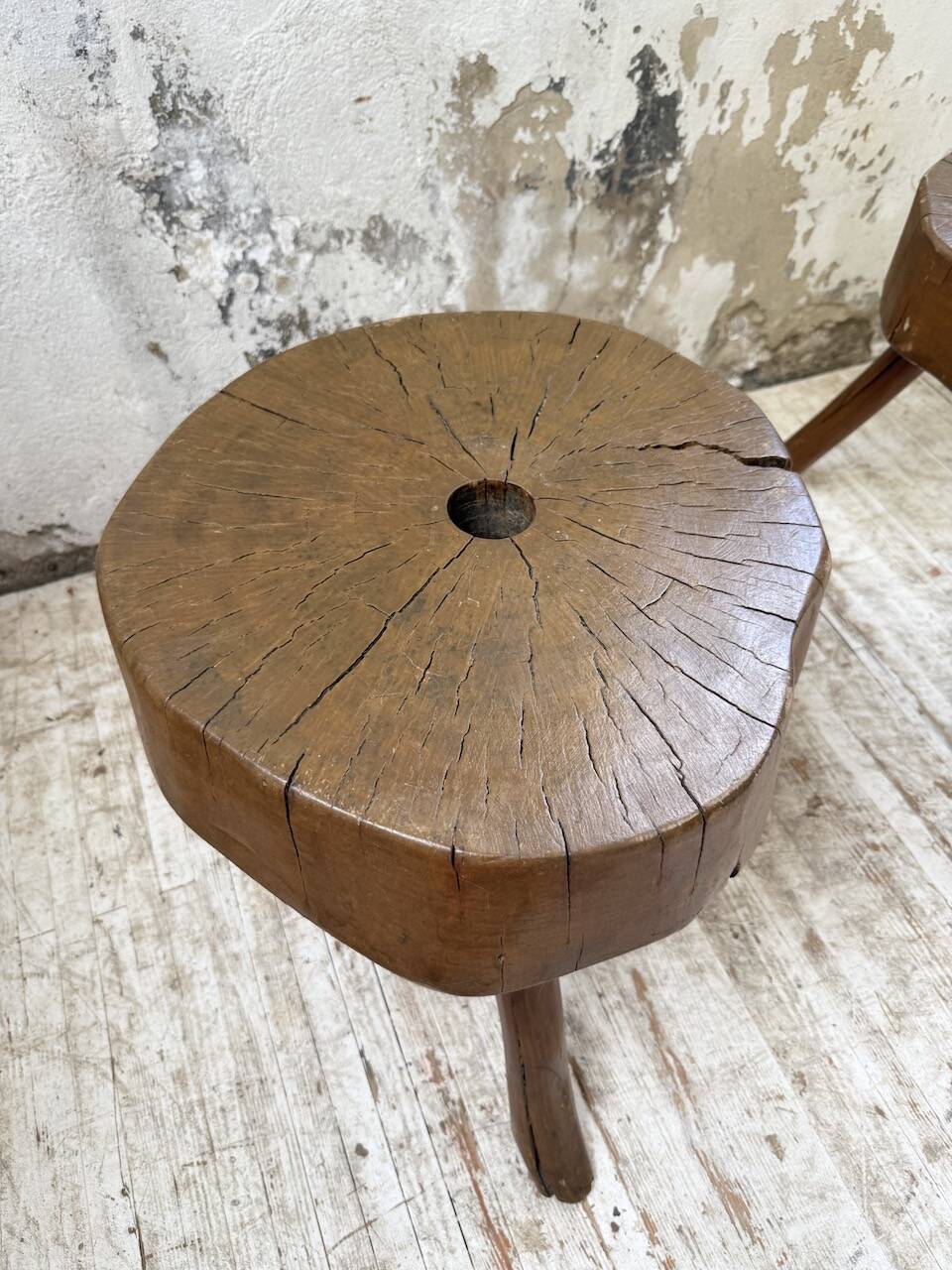 Pair of oak tripod shepherd's stools