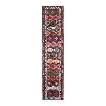 Tapis couloir vintage en laine et coton turc noué à la main 82x380