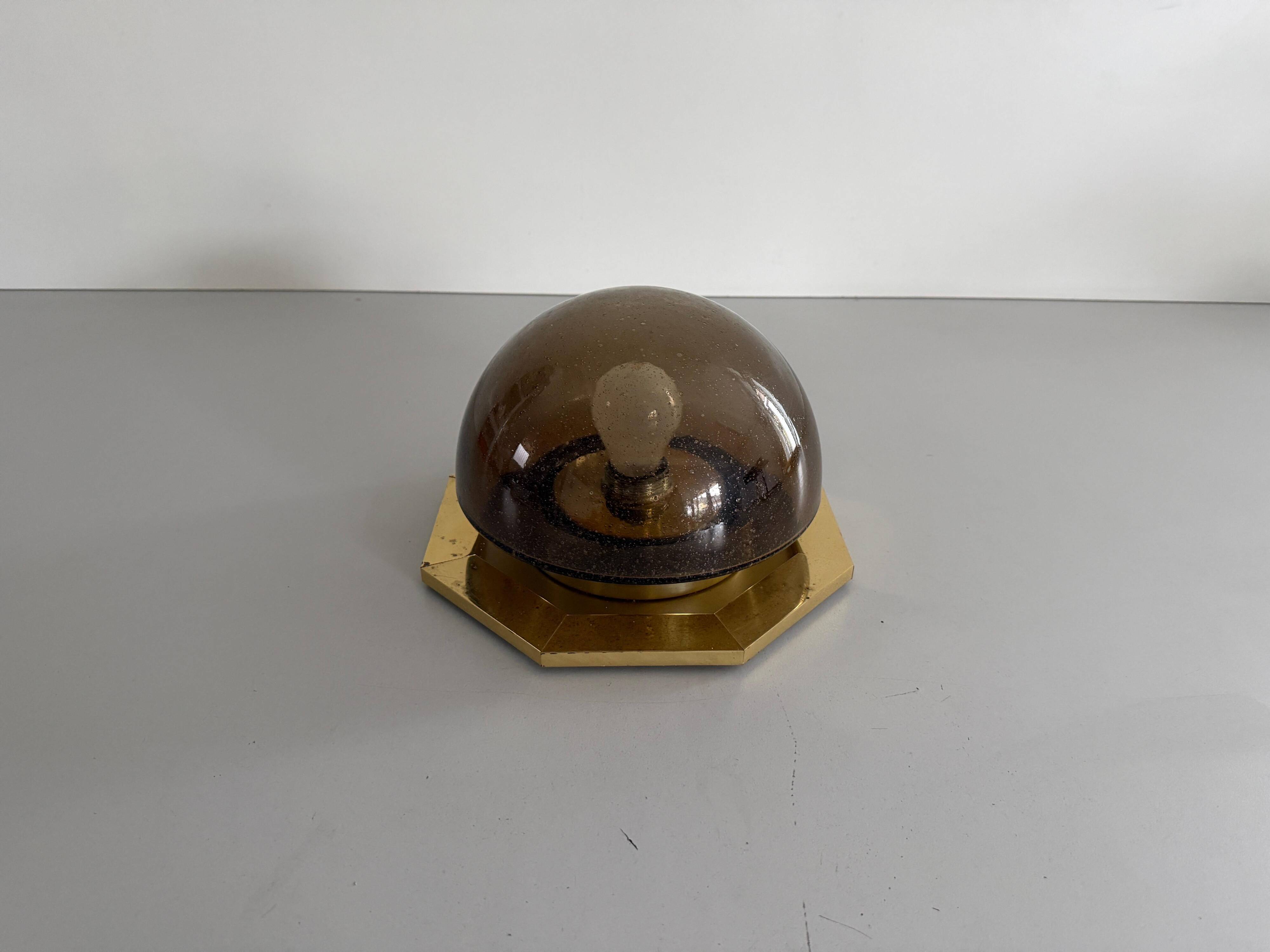 Octagonal ceiling light in brown glass and brass base by Limburg, 1960s, Germany.