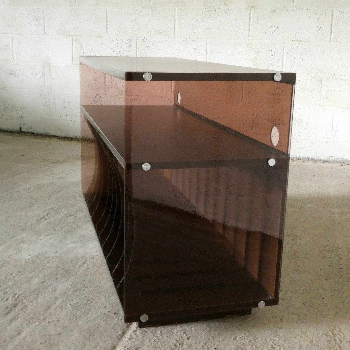 meuble hi-fi en plexiglas fumé, 1970