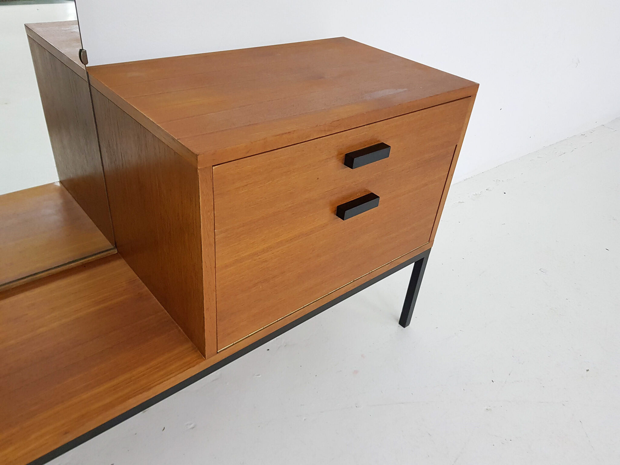 Mid-century teak hall way cabinet with mirror, The Netherlands 1950's