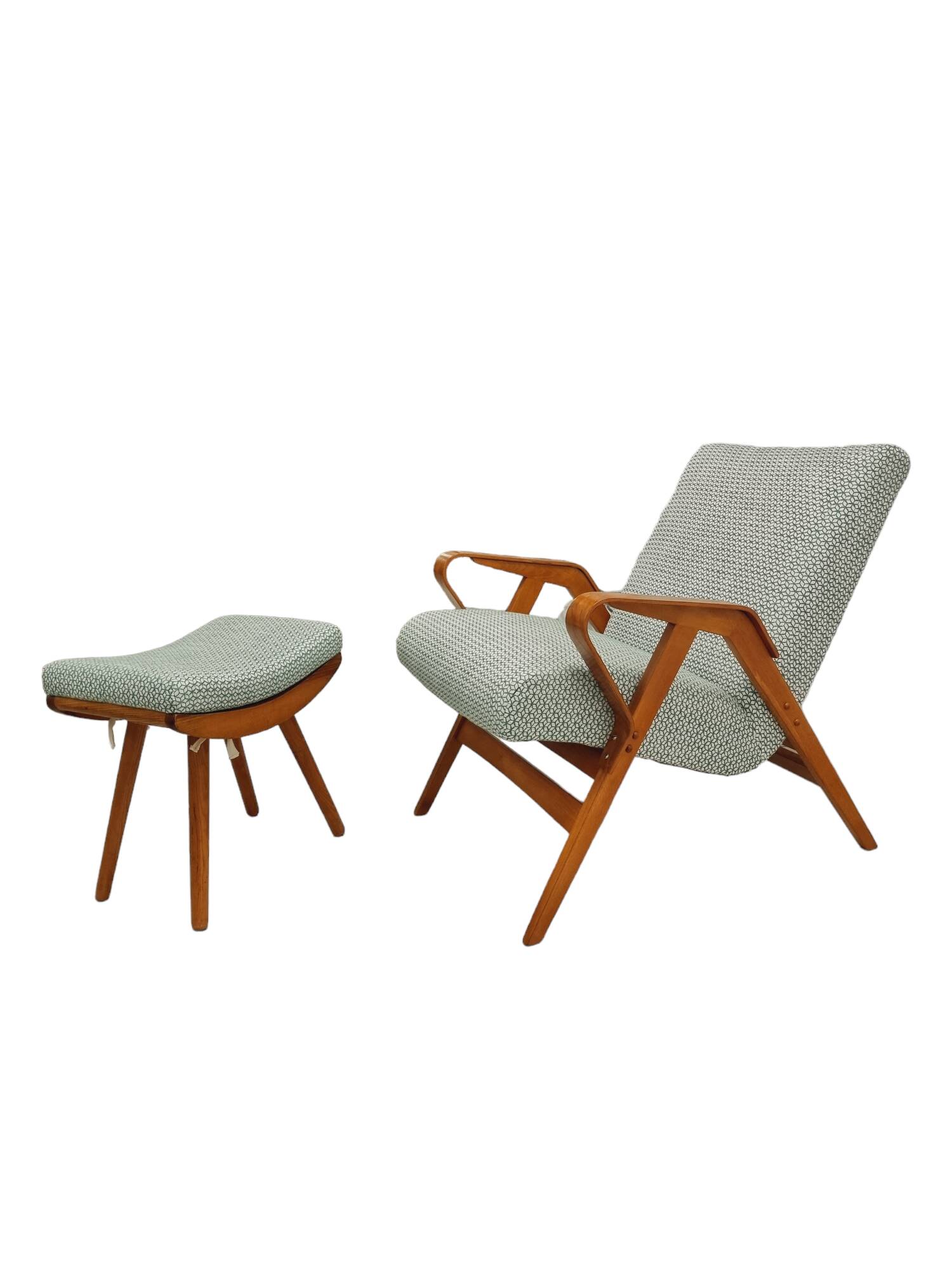 Set of two Mid-century modern Tatra armchairs with footrest, 1950-60's, Czechoslovakia