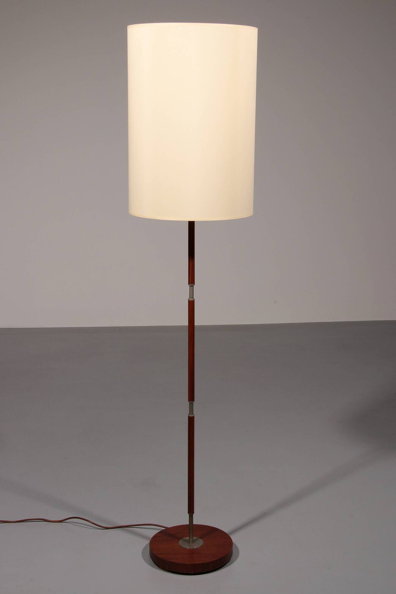 Temde teak and metal floor lamp with a new custom lampshade – 1960s elegance