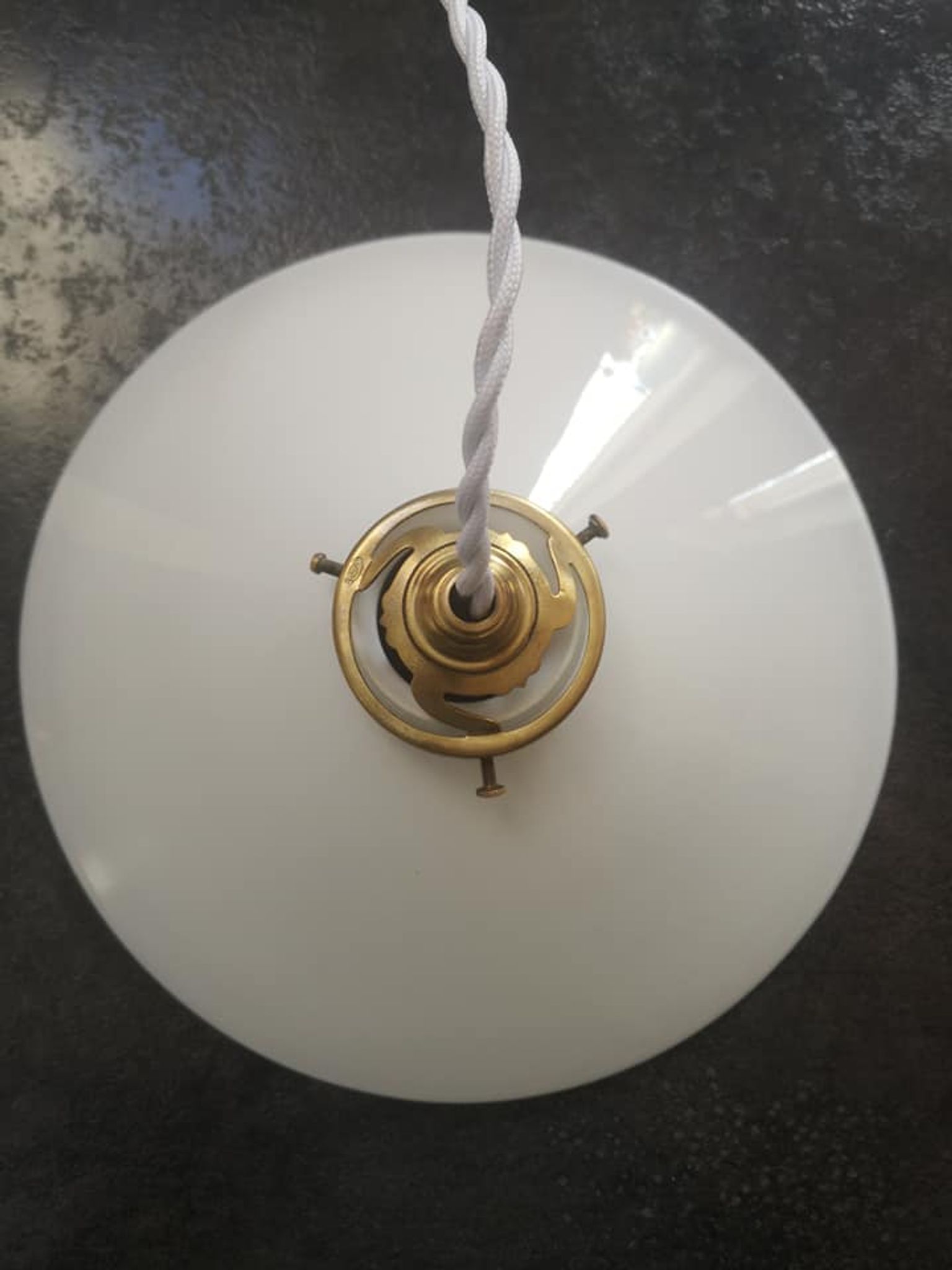 Suspension lampshade old opaline white smooth spirit walkman Art Deco 1930 TBE ø 25 cm