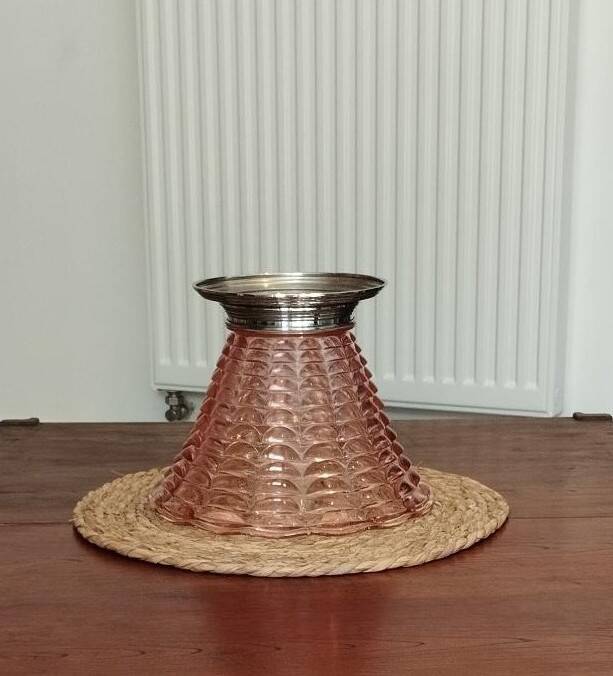 Art Deco cornucopia vase, centrepiece, bowl - blown glass & chrome 1930
