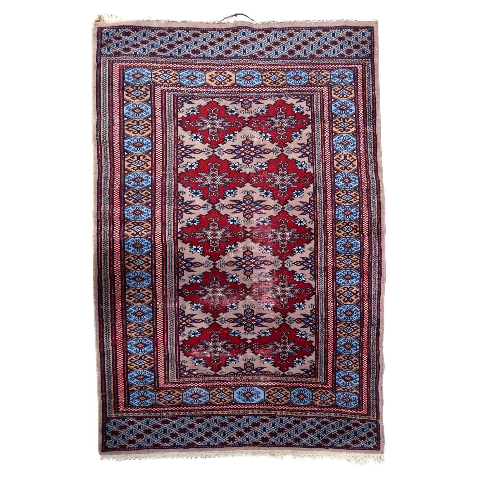 Antique Uzbek Bukhara handmade rug 94cm x 125cm (1920s)