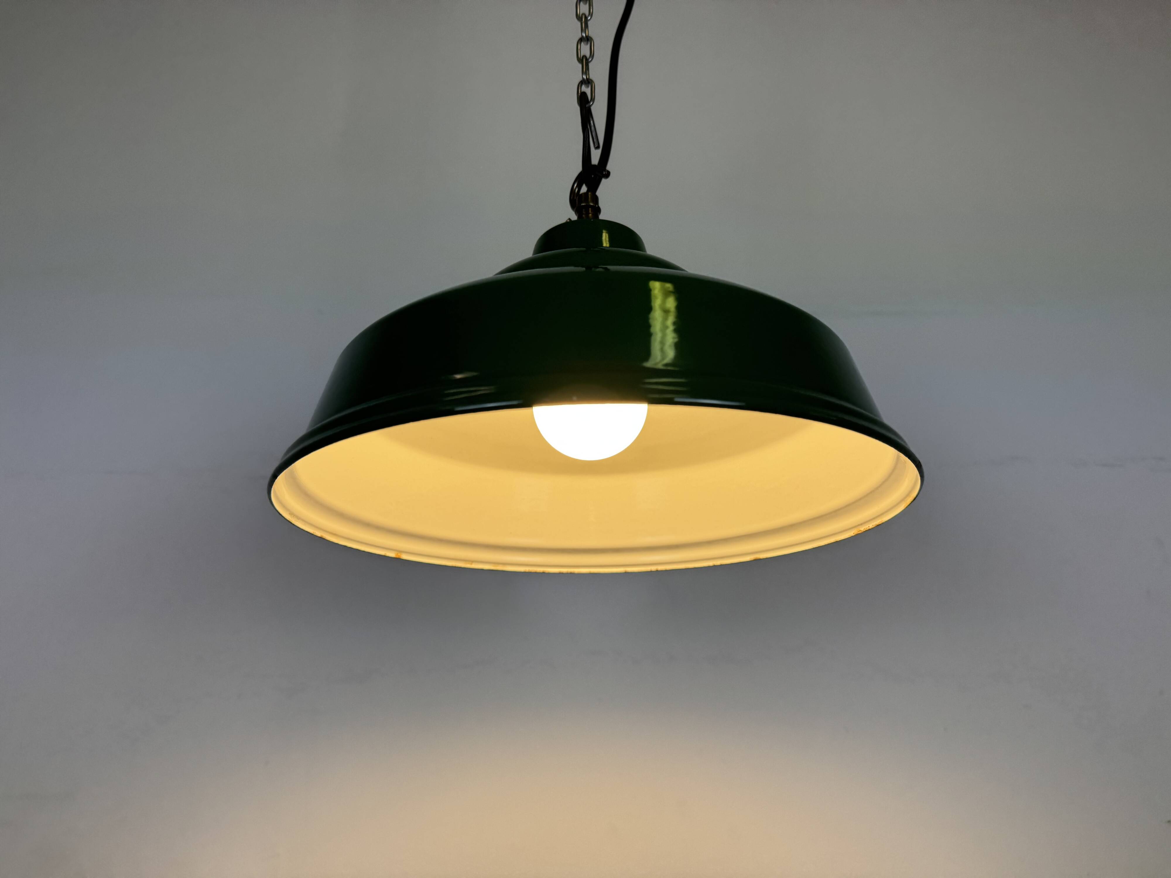 Industrial British Green Enamel Factory Pendant Lamp, 1960s