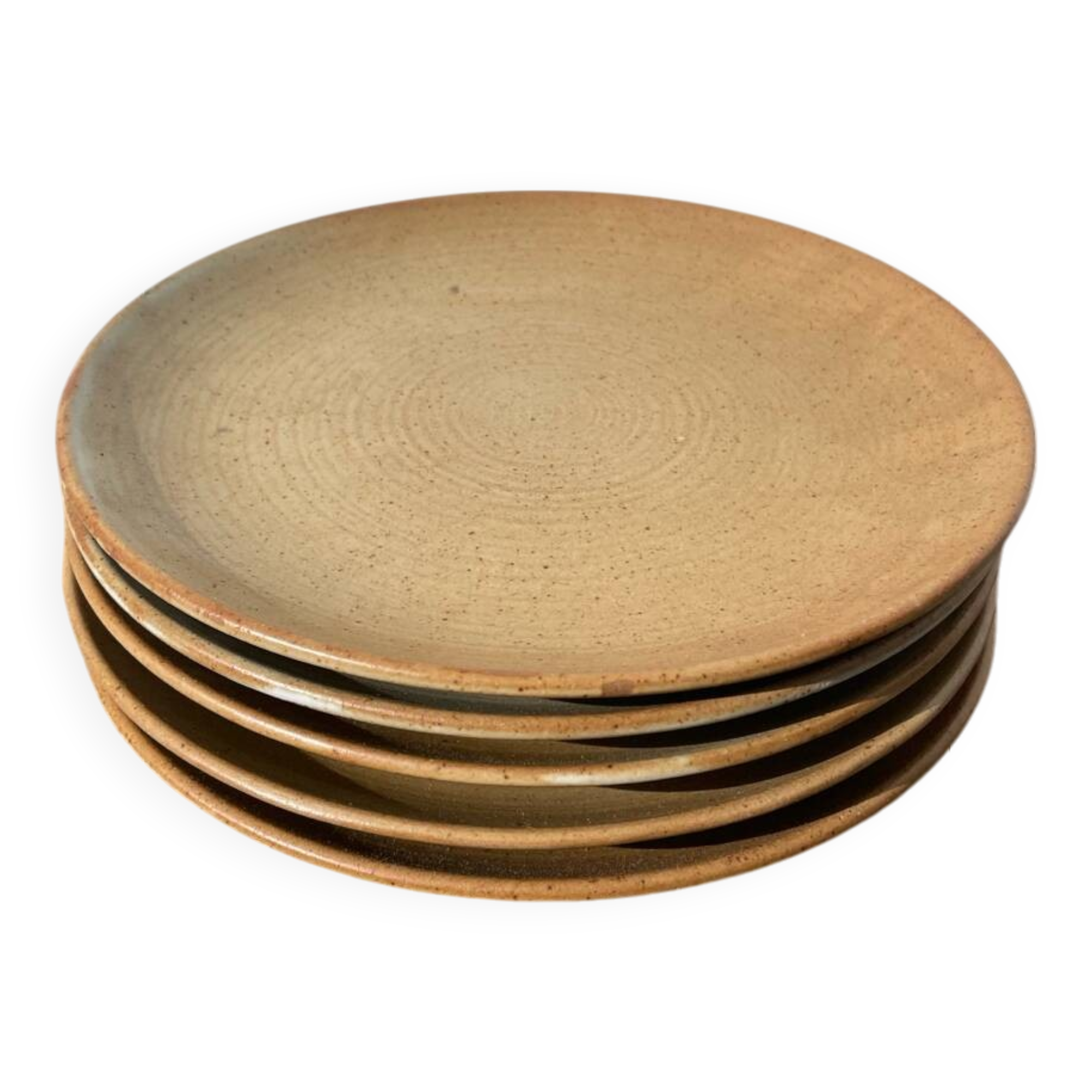 5 assiettes en dessert en grès beige