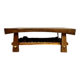 Brutalist-inspired coffee table in solid wood circa 1940