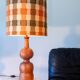 Large turned wooden lamp from the 1960s, signed JS Guy.