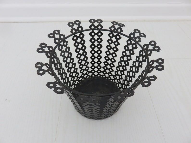 Pot cover in black perforated metal 50/60s