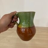 Green and brown ceramic pitcher