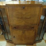 Art Deco style glass-fronted cocktail bar cabinet with folding desk