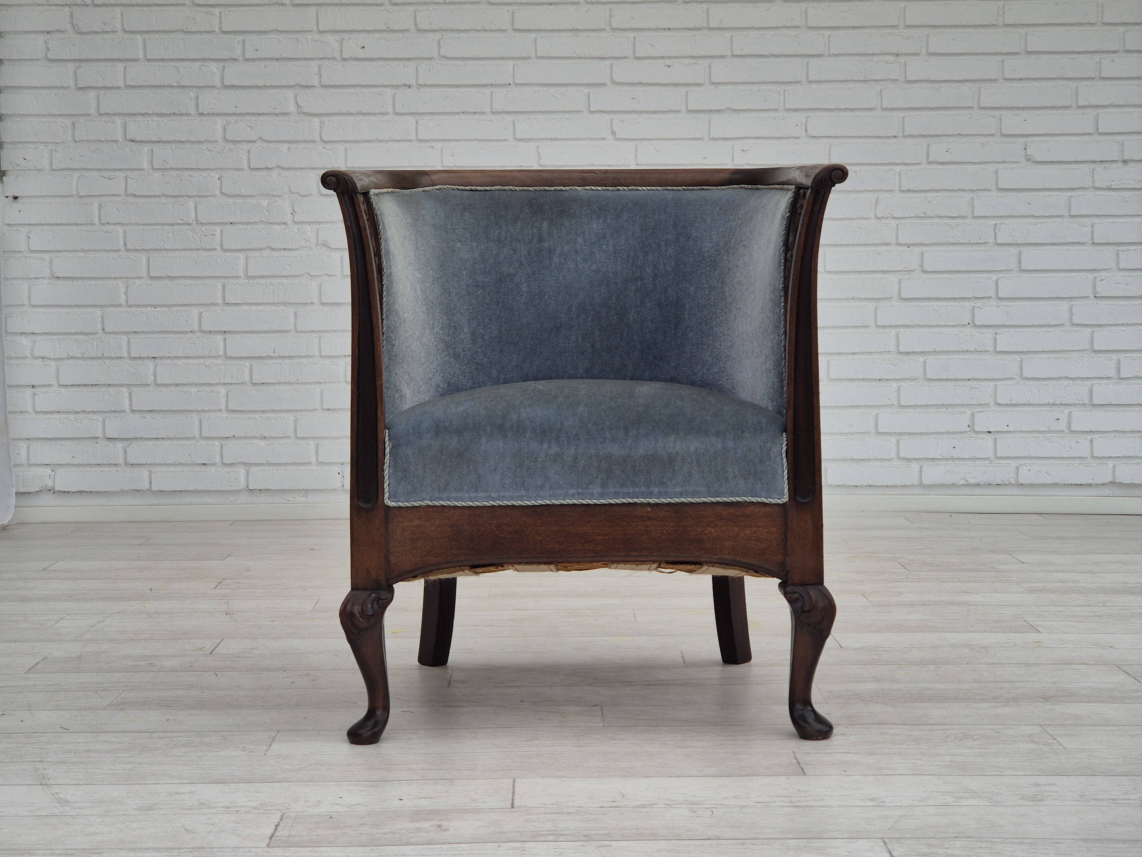 Années 1950, chaise longue danoise, état d'origine, meuble en laine bleu clair.