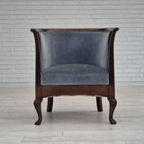 Années 1950, chaise longue danoise, état d'origine, meuble en laine bleu clair.