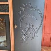 Renovated art deco walnut sideboard with beveled glass door and marble tops