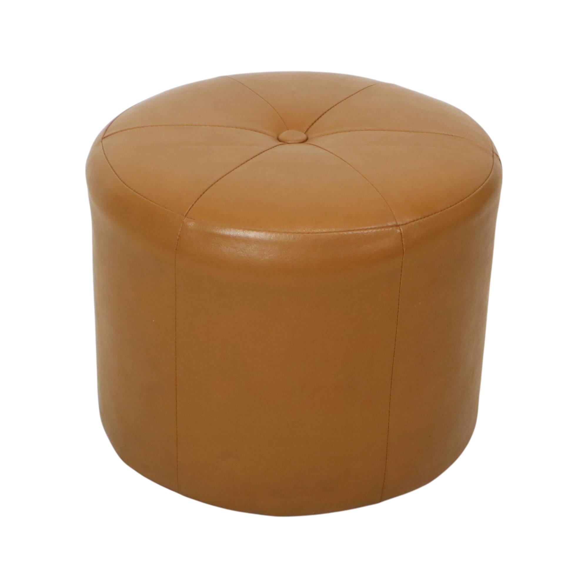 Round Vintage Pouf Camel Brown Skai Faux Leather