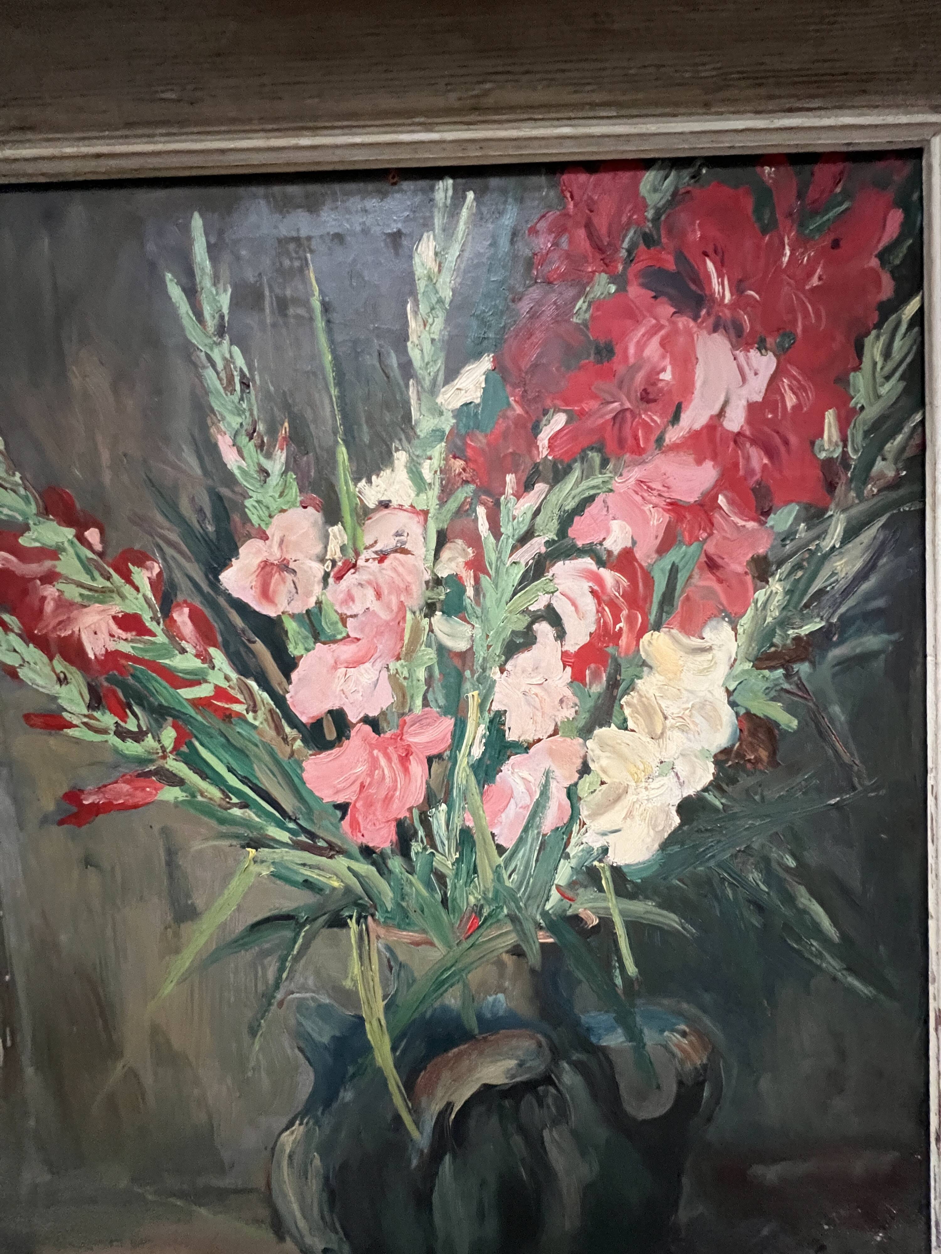 Oil on isorel "the bouquet of gladioli" signed p. arata 20th century